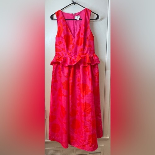 Abito midi cocktail Kate Spade X Target classico rosa floreale rosa arancione peplo 4