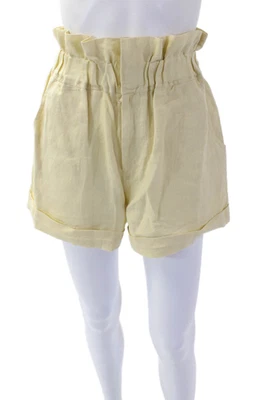 Posse Mujer Texturizado Cremallera Forrado Puño Parte Inferior Bolsa de Papel Pantalones Cortos Amarillo Talla XS Foto 1 de 4