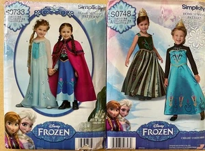 Sew Ptns Simplicity 1222+1233~Costume Dresses+Cape~Elsa/Anna:Frozen~Sz 3-8~UC - Picture 1 of 1