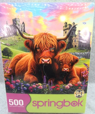 HIGHLAND COWS 500 Piece Springbok Puzzle NEW! 20" x 20" ~ Scotland Fluffy Cattle - Image 1 of 4