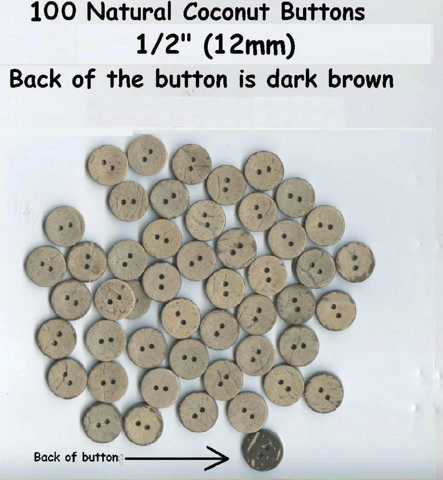 100 New Natural Vegan Coconut Buttons 1/2" (13mm) 2 hole Bahama shirts - Image 1 of 1