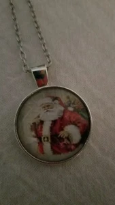 Santa Cabochon Necklace-Christmas-Holiday-Celebration - Picture 1 of 5