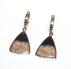 14k white yellow gold triangular stone fancy stud earrings 2g estate vintage - Picture 1 of 7