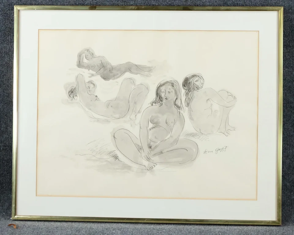 Lorrie Goulet (American 1925 -) "Alamar" pluma tinta y pincel medios mixtos hembra nu Foto 1 de 4