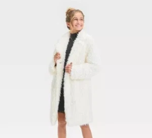 Girls Faux Fur Coat In Ivory - Picture 1 of 4