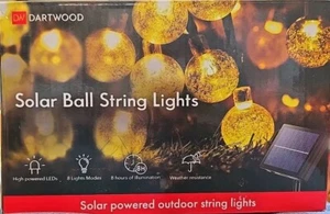 Dartwood 100 LED Solar String Ball Outdoor Lights - Warm White 39ft W/ 2 Panels - Picture 1 of 4