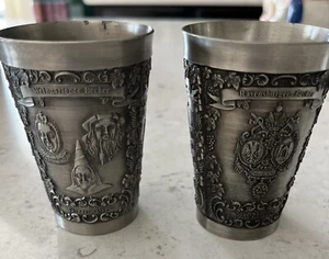 Zim Becker Stuttgart Pewter (2) Cups Ornate Engraving Basilika Gruner Turm - Picture 1 of 11