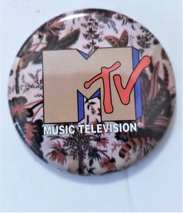 RARO Vintage MTV Canal Música Televisión Estampado Floral Metal Pinback Botón - Imagen 1 de 3