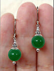 10mm Natural Green Emerald Round Gemstone Dangle Silver Leverback Earrings AAA