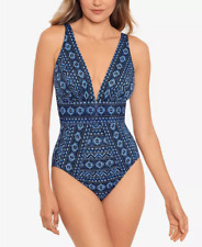 Miraclesuit L99716 Womens Blue Paillette Odyssey One-Piece Swimsuit Size 16