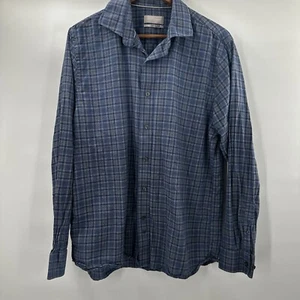 Hickey Freeman Shirt Top Mens Large Blue Plaid Flannel Button Casual Soft - Picture 1 of 11