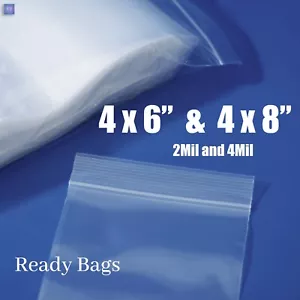 4x6" 4x8" Clear Plastic Zip Lock Bags 2Mil Reclosable 4Mil Zipper Seal Baggies - Picture 1 of 3