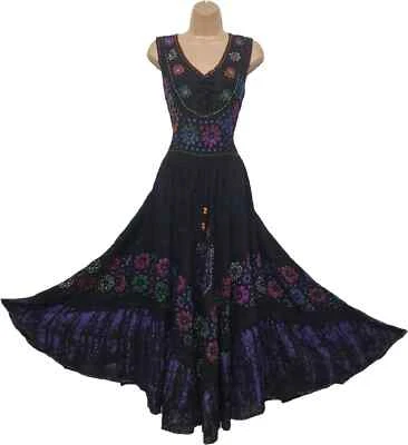 Fit and Flare Maxi Dress V-Neck Hand Embroidery Batik Corset 14 16 18 20 22 24 - Image 1 of 4