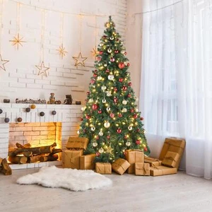 7' Pre-Lit Hinged Artificial Christmas Tree w/ 450 LED Light 8 Modes - Picture 1 of 10