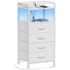 White Fabric Dresser, Vertical Storage Tower Organizer with 4 Drawers for Bedroo