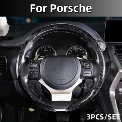 For Porsche 3x 15" Clip on Car Carbon Fiber Auto Steering Wheel Covers Non-slip Foto 1 de 4