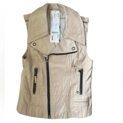Chaleco Boho Motociclista/Moto Cuero Cordero RARO Ever Brand Beige Nuevo con Etiquetas Talla Pequeña Foto 1 de 4
