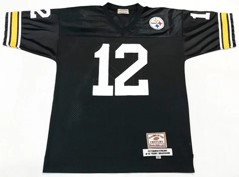 Vtg Jeff Hamilton NFL Pittsburgh Steelers BRADSHAW #12 Jersey 2XL Black Stitched Cover