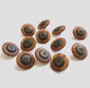 24 Antiqued Brass Tone Metal Brown Plastic Round Buttons Shank Sewing 18 mm #BR1 - Picture 1 of 5