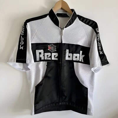 Camiseta deportiva de colección años 80 Reebok blanca de ciclismo cremallera malla fútbol pista deporte para hombre grande LEER Foto 1 de 4