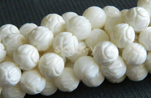 10mm Natural White Carved Coral Round Loose Beads 15''