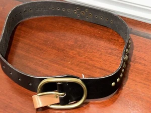 NWOT, RALPH LAUREN POLO, WOMEN'S DESIGNER BLACK-STUDDED LEATHER BELT Sz. S - Picture 1 of 5
