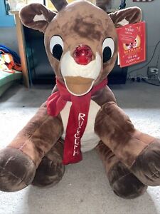 Rudolph The Red Nosed Reindeer Stuffed Plush Jumbo 32" Lighted Nose Dan Dee +tag