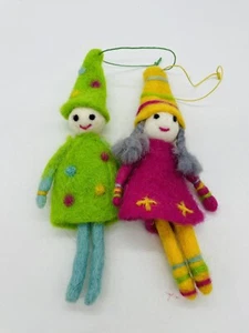 Needle Felted Wool Dolls Folk Art Set of 2 - Picture 1 of 4