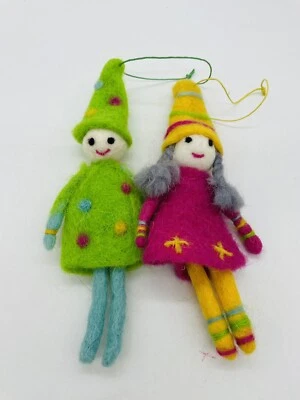 Needle Felted Wool Dolls Folk Art Set of 2 - Image 1 of 4