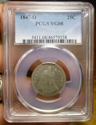 1847-O Seated Liberty Silver Quarter PCGS VG-8 Cover
