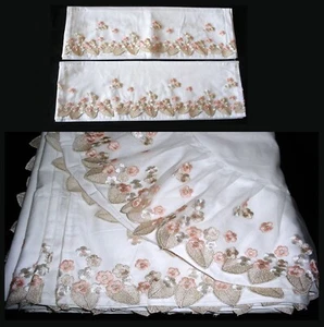 New Embroidered Lace PillowCase Sheet White Cotton  Standard Queen King One W8# - Picture 1 of 14