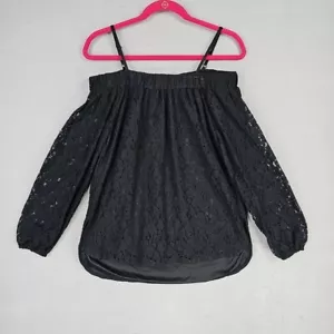 Seven Sisters Top Womens M Black Lace Off The Shoulder 3/4 Sleeve Elegant NWT - Picture 1 of 8