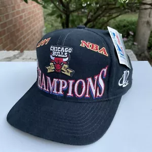 NWT VINTAGE Chicago Bulls Hat Adult Black Snapback Athletic Championship 1997 - Picture 1 of 12