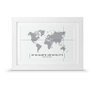 Personalised World Map Print – Custom Coordinates Art for Wedding or Anniversary - Image 1 of 4