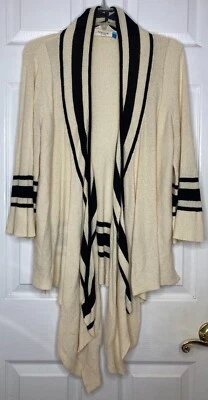 SPARROW ANTHROPOLOGIE cream Black Stripe Open Front L/s Cardigan Sweater Large - Image 1 of 4