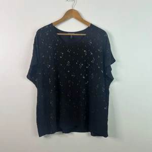 Eileen Fisher Black Silk Hand Beaded Falling Stars Blouse Top Women’s M Formal - Picture 1 of 11