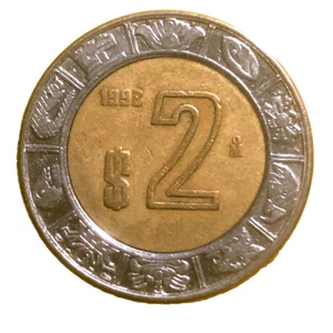 1998 Dos Pesos $2 Mexico Clad Mexican World Coin Mexicano Circulated #598 - Picture 1 of 2