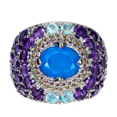 925 Sterling Silver Ring Oval Blue Opal 9x7mm Sapphire Gemstone Jewelry Size 8 - Image 1 of 4