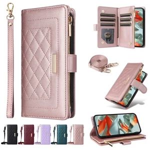 For Google Pixel 9 Pro Xl 8 Pro 7A Crossbody Zip Wallet Card Case Leather Cover - Picture 1 of 17