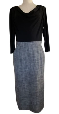 Vestido Tahari Arthur S. Levine para mujer 8 negro gris capucha cuello manga 3/4 funda Foto 1 de 4