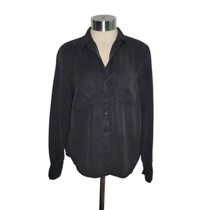 Samt Herz Damen Gr. S schwarz Tencel Knopfleiste Langarm Shirt High Low - Bild 1 von 8