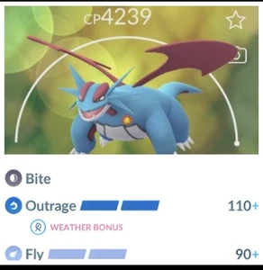⭐️Salamence Legacy Outrage Nivel 50 Comercio Pokémon⭐️2 Carga, Pkmn Go Master Pvp - Imagen 1 de 1