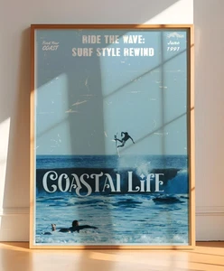 Retro Surf Poster - Catching Air Vintage Coastal Life Surf Art Print Decor - Picture 1 of 5