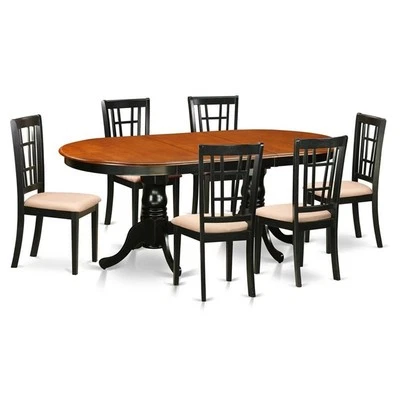 East West Furniture Plainville 7-piece Dining Table and Chairs in Black/Cherry - Image 1 of 4