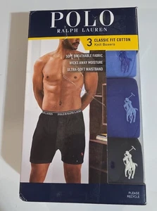 POLO RALPH LAUREN 3 CLASSIC FIT COTTON KNIT BOXERS ~ MED BLUES - Picture 1 of 2