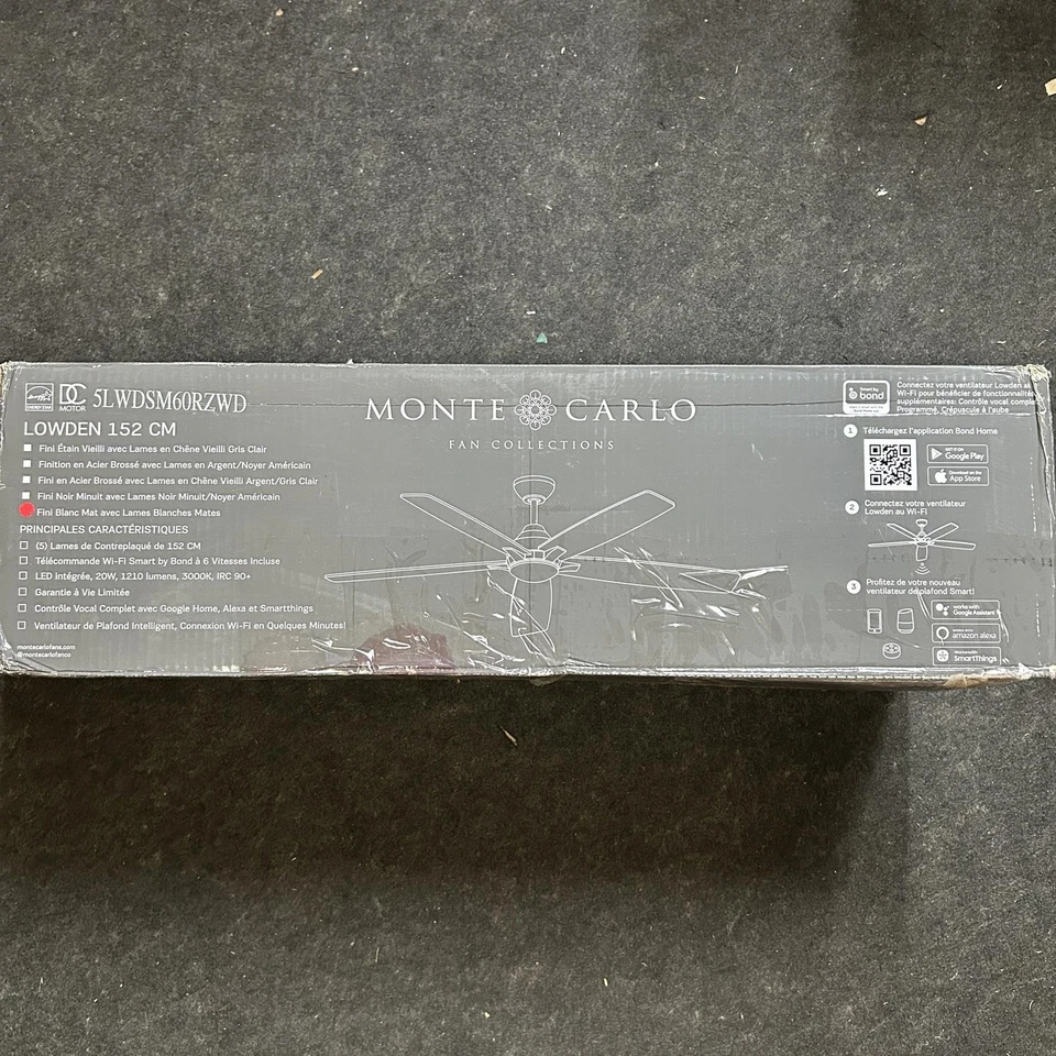 Monte Carlo 5LWDSM60RZWD Lowden Smart 60" Ceiling Fan, Matte White - Image 1 of 4