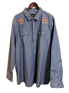 Howler Bros Crosscut Deluxe Shirt Mens 2XL Blue Chambray Fresh Bloom Pearl Snap - Picture 1 of 11