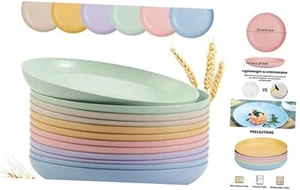 12 PACK 9 Inch Lightweight Wheat Straw Plates, Unbreakable Deep Dinner Plates, - Picture 1 of 8