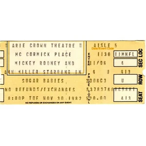 MICKEY ROONEY & ANN MILLER Musical SUGAR BABIES Concert Ticket Stub 1982 CHICAGO - Picture 1 of 1