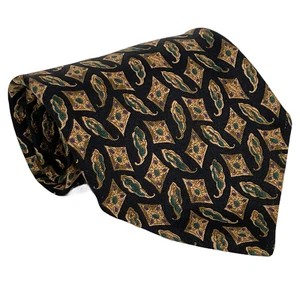 Corbata de cuello de diseñador Mark Shale 100 % seda 61x4" geométrica hecha a mano Italia negra dorada - Imagen 1 de 10